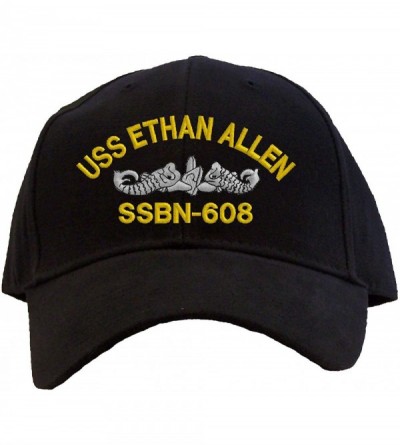 Baseball Caps USS Ethan Allen SSBN-608 Baseball Cap Embroidered - Black - CM18AIN4UND $40.59