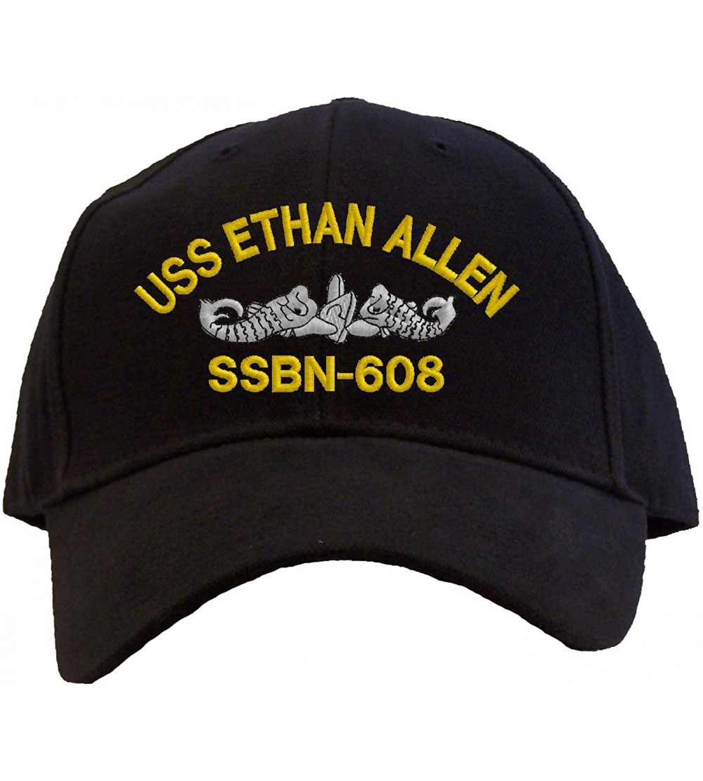 Baseball Caps USS Ethan Allen SSBN-608 Baseball Cap Embroidered - Black - CM18AIN4UND $14.93