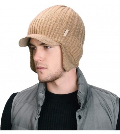 Skullies & Beanies Wool Knit Visor Beanie Winter Hat Cuff Jeep Cap Lined Soft Warm Unisex - 00773_beige - CC1883ISGA7 $14.29