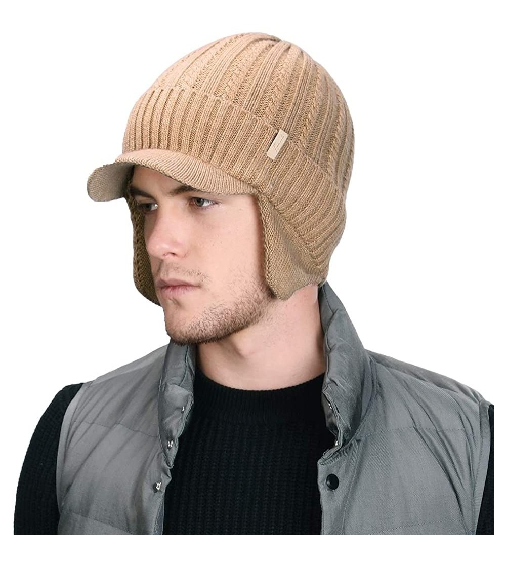 Skullies & Beanies Wool Knit Visor Beanie Winter Hat Cuff Jeep Cap Lined Soft Warm Unisex - 00773_beige - CC1883ISGA7 $14.29