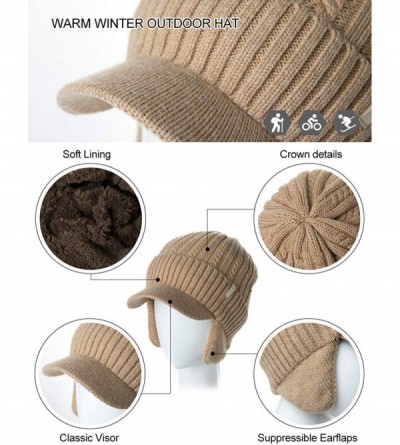 Skullies & Beanies Wool Knit Visor Beanie Winter Hat Cuff Jeep Cap Lined Soft Warm Unisex - 00773_beige - CC1883ISGA7 $14.29