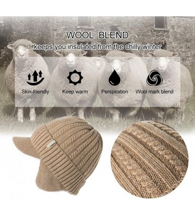 Skullies & Beanies Wool Knit Visor Beanie Winter Hat Cuff Jeep Cap Lined Soft Warm Unisex - 00773_beige - CC1883ISGA7 $14.29