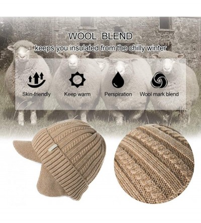 Skullies & Beanies Wool Knit Visor Beanie Winter Hat Cuff Jeep Cap Lined Soft Warm Unisex - 00773_beige - CC1883ISGA7 $14.29