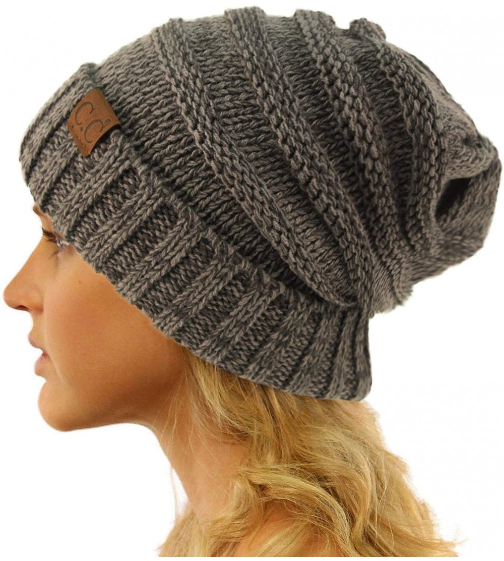 Skullies & Beanies Winter Trendy Warm Oversized Chunky Baggy Stretchy Slouchy Skully Beanie Hat - Mix Dk. Gray/Lt. Gray - CU1...