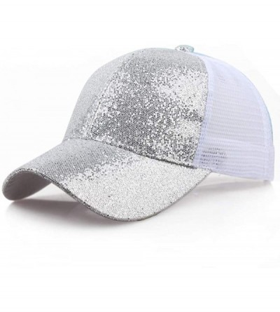 Baseball Caps Baseball Hat CieKen Ponytail Baseball Cap 2019 Women Sequins Shiny Messy Bun Snapback Hat Sun Caps - Silver - C...