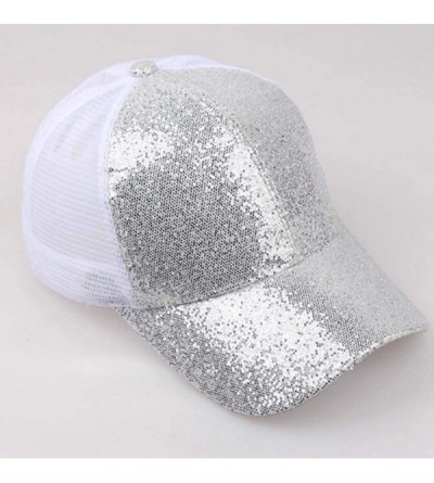 Baseball Caps Baseball Hat CieKen Ponytail Baseball Cap 2019 Women Sequins Shiny Messy Bun Snapback Hat Sun Caps - Silver - C...