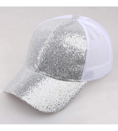 Baseball Caps Baseball Hat CieKen Ponytail Baseball Cap 2019 Women Sequins Shiny Messy Bun Snapback Hat Sun Caps - Silver - C...