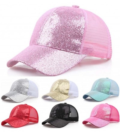 Baseball Caps Baseball Hat CieKen Ponytail Baseball Cap 2019 Women Sequins Shiny Messy Bun Snapback Hat Sun Caps - Silver - C...