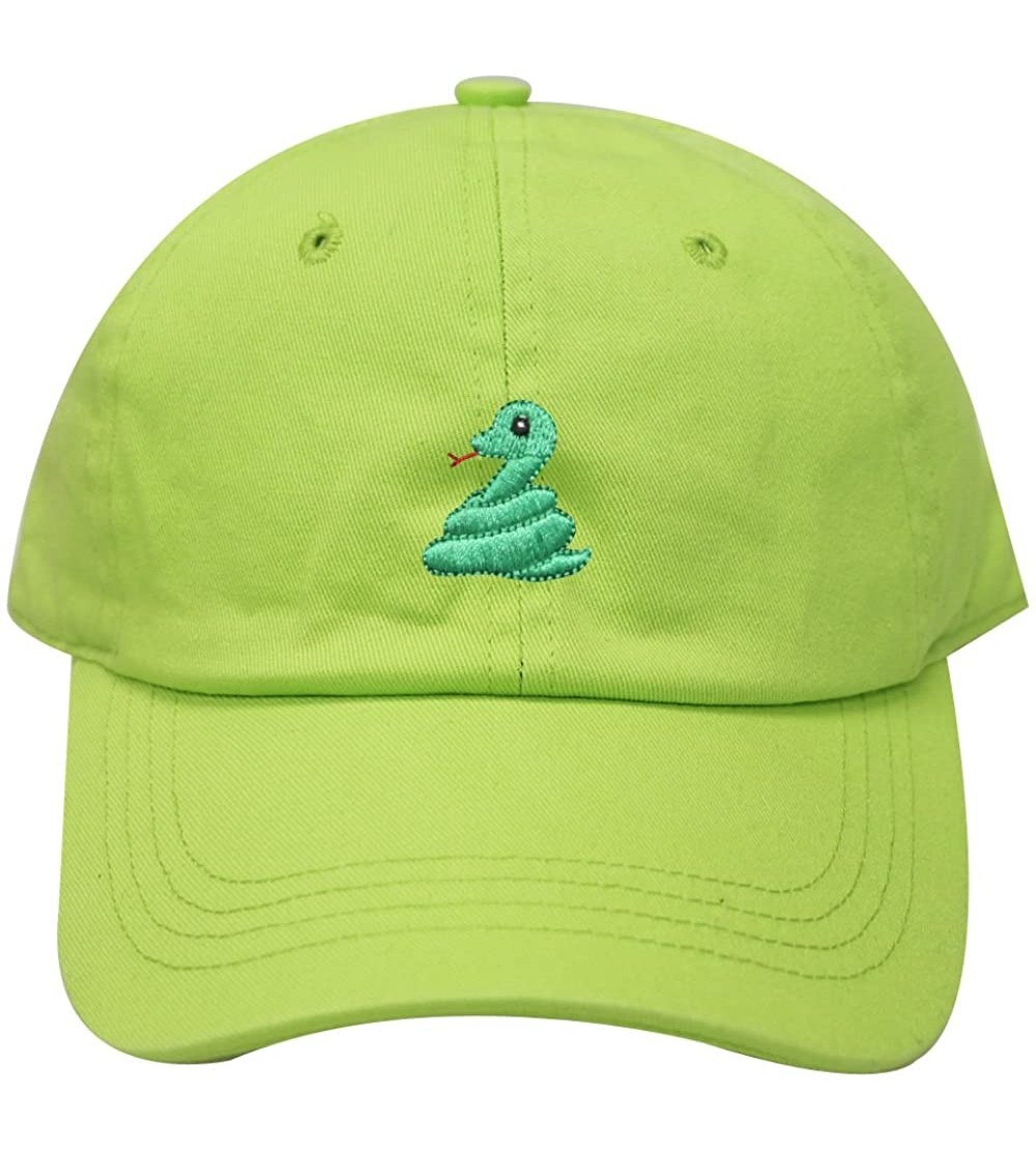 Baseball Caps Cute Snake Emoji Cotton Baseball Caps - Lime - CB1862WUH63 $13.99