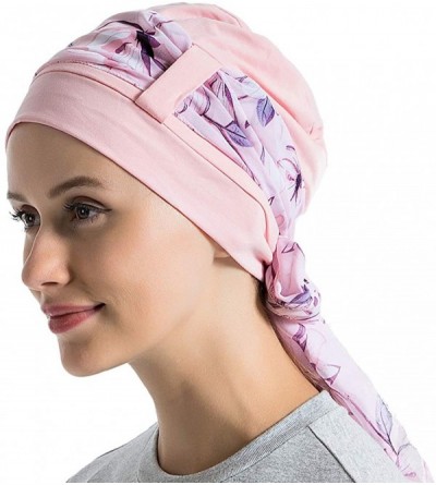 Skullies & Beanies Bamboo Cotton Liner Chemo Headwear for Womenwith Silky Scarfs for Cancer Hair Loss Sleep Caps Beanie - Pin...