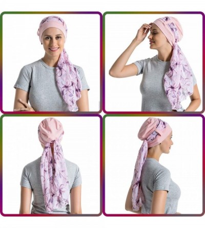 Skullies & Beanies Bamboo Cotton Liner Chemo Headwear for Womenwith Silky Scarfs for Cancer Hair Loss Sleep Caps Beanie - Pin...