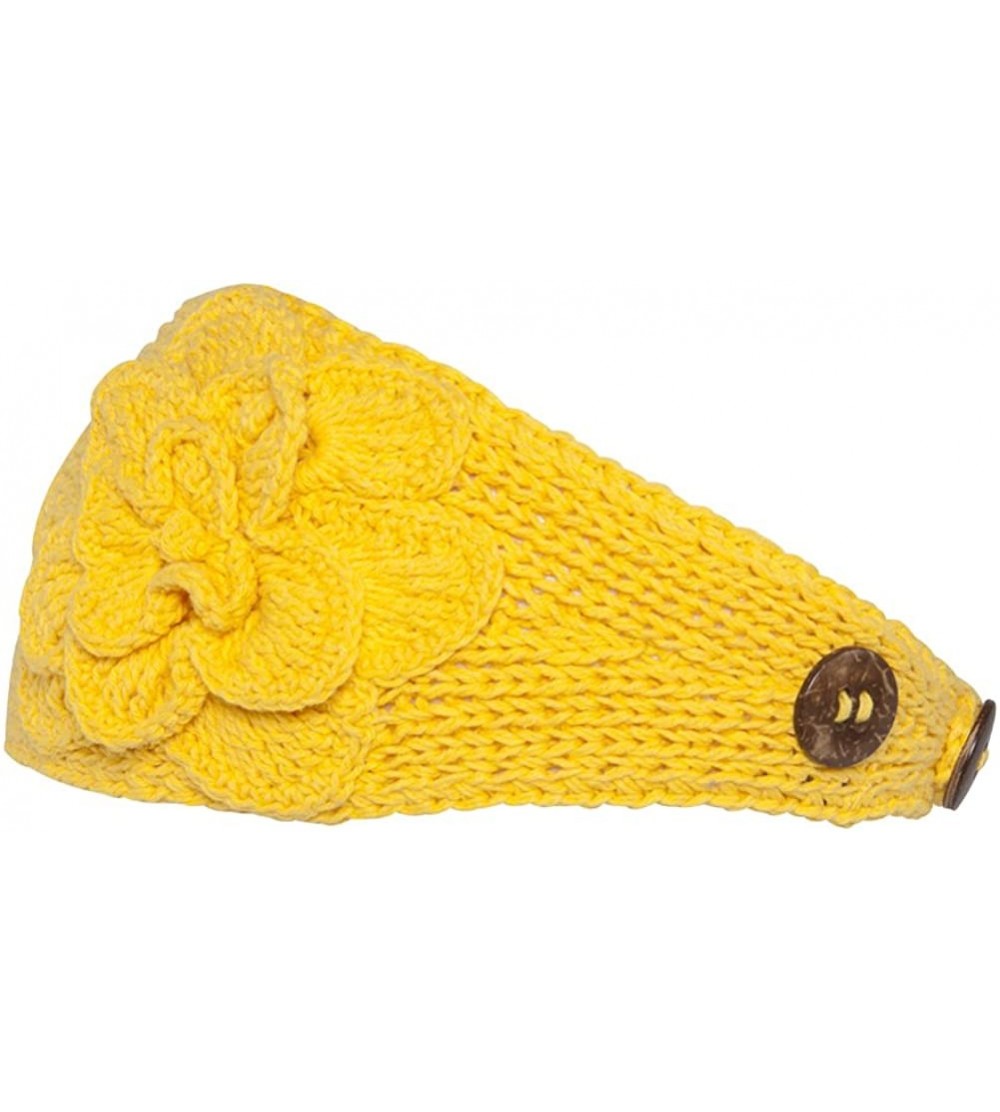 Cold Weather Headbands Womens Headwrap Flower Headband w/Button - Yellow - C2115O2SUFD $12.54