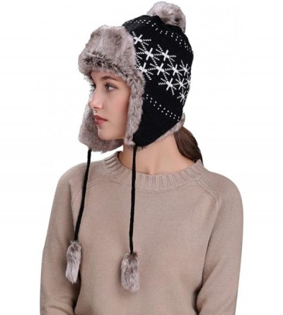 Skullies & Beanies Warm Women Winter Hat with Ear Flaps Snow Ski Thick Knit Wool Beanie Cap Hat - Black 4 - CH1880O962C $11.10