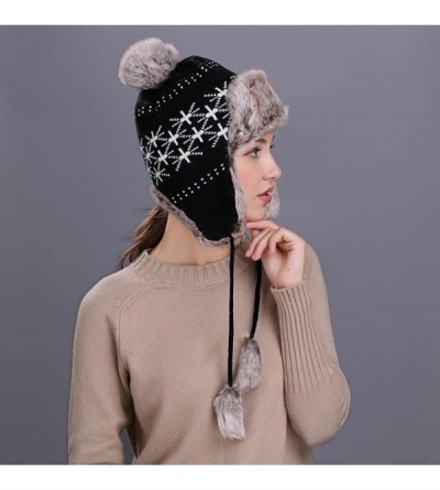 Skullies & Beanies Warm Women Winter Hat with Ear Flaps Snow Ski Thick Knit Wool Beanie Cap Hat - Black 4 - CH1880O962C $11.10