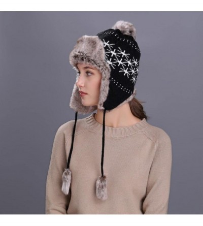 Skullies & Beanies Warm Women Winter Hat with Ear Flaps Snow Ski Thick Knit Wool Beanie Cap Hat - Black 4 - CH1880O962C $11.10