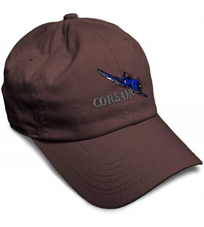 Baseball Caps Custom Soft Baseball Cap Corsair Aircraft Name Embroidery Twill Cotton - Brown - C918ZNWQ5U2 $26.96