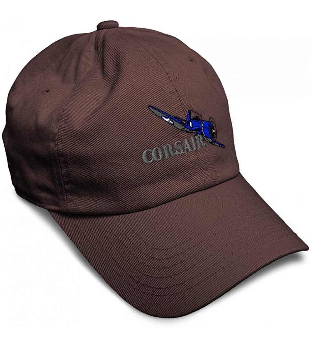 Baseball Caps Custom Soft Baseball Cap Corsair Aircraft Name Embroidery Twill Cotton - Brown - C918ZNWQ5U2 $12.06