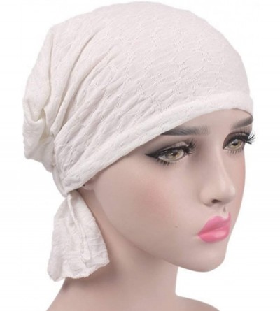 Skullies & Beanies Ruffle Chemo Turban Hair Loss Cap Cancer Slouchy Beanie Muslim Abbey Headband - White - CR18M026WU3 $11.14