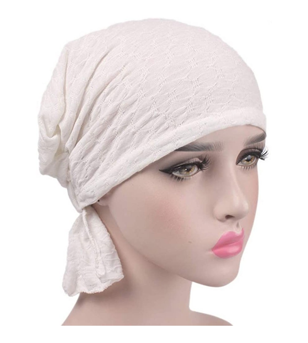 Skullies & Beanies Ruffle Chemo Turban Hair Loss Cap Cancer Slouchy Beanie Muslim Abbey Headband - White - CR18M026WU3 $11.14