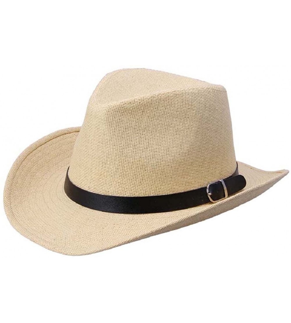 Sun Hats Summer Men Straw Hat Cowboy Hat (Light Brown) - CJ122IY7WUX $11.39