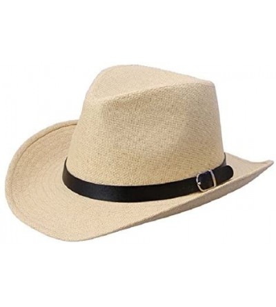Sun Hats Summer Men Straw Hat Cowboy Hat (Light Brown) - CJ122IY7WUX $11.39