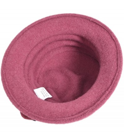 Bucket Hats Lady 100% Wool Floral Bucket Cloche Bowler Hat Felt Dress Hat XC020 - Inki Pink - CM12LW25MBX $15.47