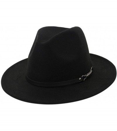 Fedoras Wide Brim Vintage Jazz Hat Women Men Belt Buckle Fedora Hat Autumn Winter Casual Elegant Straw Dress Hat - CJ18X3ZGOA...