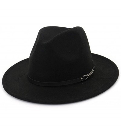 Fedoras Wide Brim Vintage Jazz Hat Women Men Belt Buckle Fedora Hat Autumn Winter Casual Elegant Straw Dress Hat - CJ18X3ZGOA...