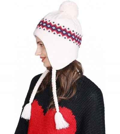 Skullies & Beanies Women Cable Knit Peruvian Beanie Wool Winter Hat Cap with Earflap Pom New - 00799_beige - C818IHHQLLL $13.95
