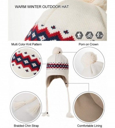 Skullies & Beanies Women Cable Knit Peruvian Beanie Wool Winter Hat Cap with Earflap Pom New - 00799_beige - C818IHHQLLL $13.95