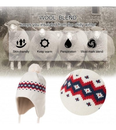 Skullies & Beanies Women Cable Knit Peruvian Beanie Wool Winter Hat Cap with Earflap Pom New - 00799_beige - C818IHHQLLL $13.95