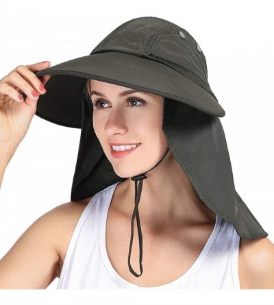 Sun Hats Womens Ponytail Summer Sun UV Protection Wide Brim Beach Fishing Hat with Neck Flap - Army Green - CC1949ZTKNO $26.47