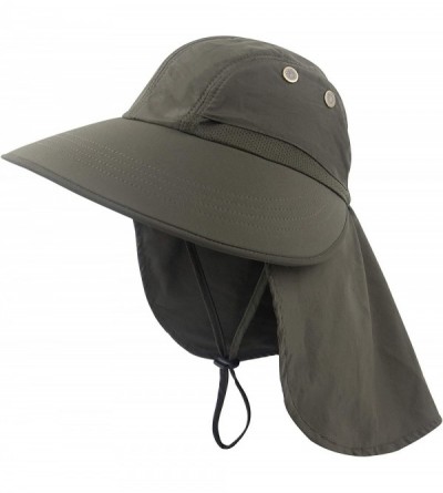 Sun Hats Womens Ponytail Summer Sun UV Protection Wide Brim Beach Fishing Hat with Neck Flap - Army Green - CC1949ZTKNO $17.53