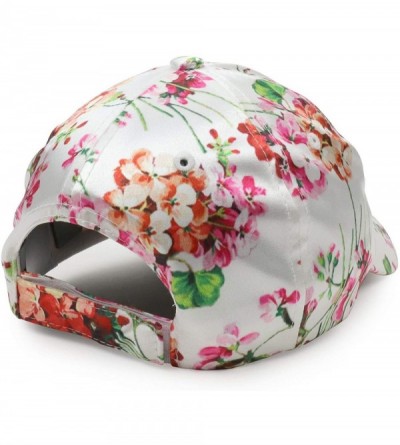 Baseball Caps Women's Floral Print Satin Unstructured Low Profile Baseball Cap - White - C8186SQXU7S $12.57
