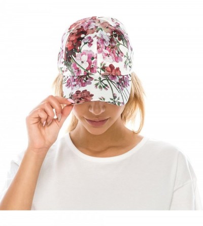 Baseball Caps Women's Floral Print Satin Unstructured Low Profile Baseball Cap - White - C8186SQXU7S $12.57