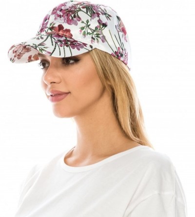 Baseball Caps Women's Floral Print Satin Unstructured Low Profile Baseball Cap - White - C8186SQXU7S $12.57