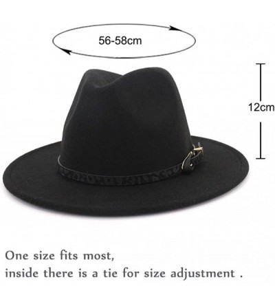 Fedoras Womens Wide Brim Felt Fedora Hat Ladies Panama Hat with Belt Buckle - Black - CR18IWWNCCD $30.73