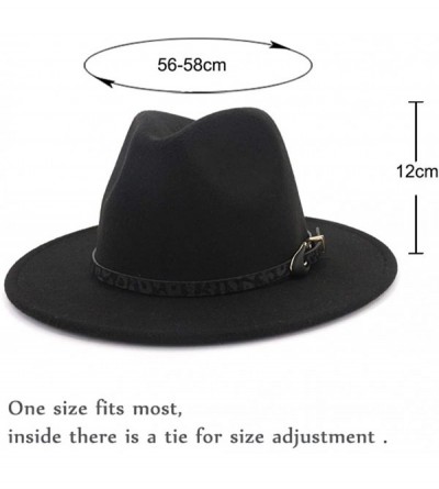 Fedoras Womens Wide Brim Felt Fedora Hat Ladies Panama Hat with Belt Buckle - Black - CR18IWWNCCD $16.63