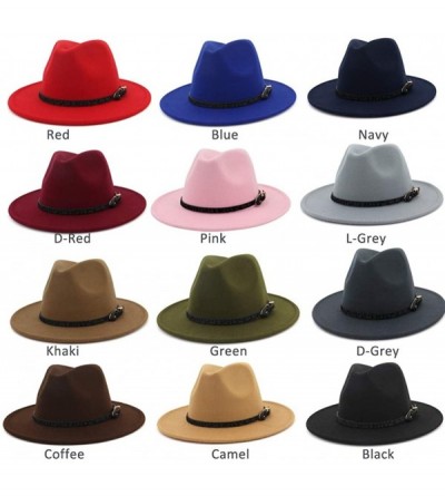 Fedoras Womens Wide Brim Felt Fedora Hat Ladies Panama Hat with Belt Buckle - Black - CR18IWWNCCD $30.73