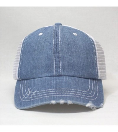 Baseball Caps Washed Cotton Unstructured Soft Mesh Adjustable Trucker Baseball Cap - Denim Blue - C0185SDQE7Q $23.43