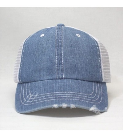 Baseball Caps Washed Cotton Unstructured Soft Mesh Adjustable Trucker Baseball Cap - Denim Blue - C0185SDQE7Q $9.63