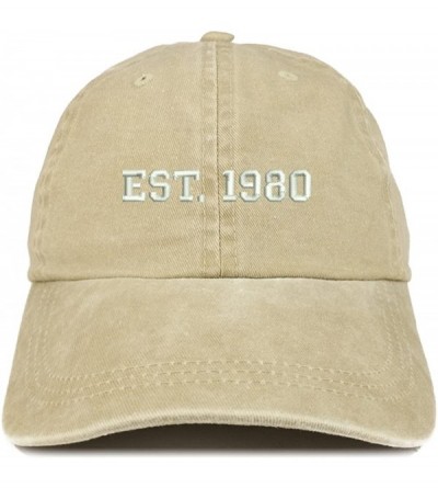 Baseball Caps EST 1980 Embroidered - 40th Birthday Gift Pigment Dyed Washed Cap - Khaki - C0180QEQ6O3 $38.72