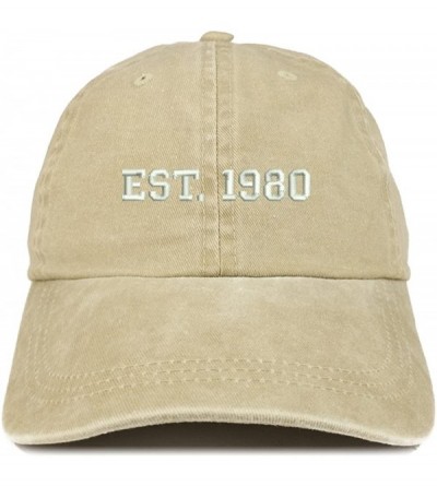 Baseball Caps EST 1980 Embroidered - 40th Birthday Gift Pigment Dyed Washed Cap - Khaki - C0180QEQ6O3 $18.48