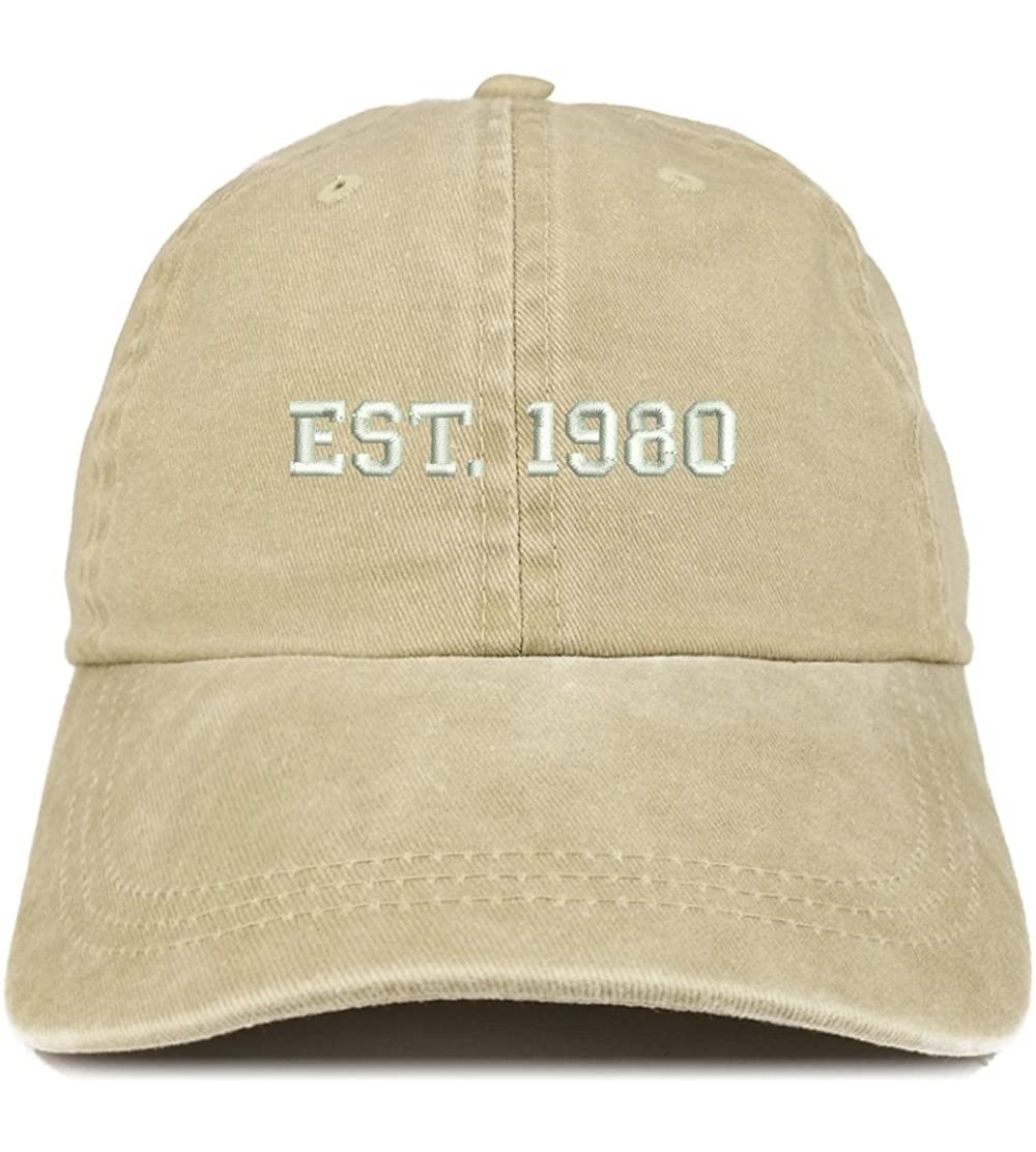 Baseball Caps EST 1980 Embroidered - 40th Birthday Gift Pigment Dyed Washed Cap - Khaki - C0180QEQ6O3 $18.48