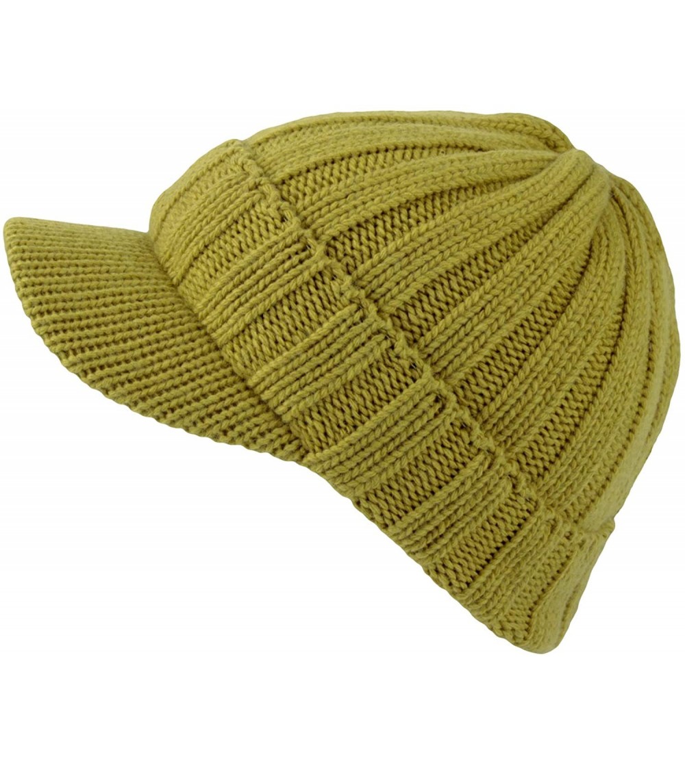 Skullies & Beanies Winter Ribbed Visor Knit Beanie Hat Warm Skully Baseball Cap SLQ1231 - Yellowgreen - CK18ZA5AQ37 $20.47