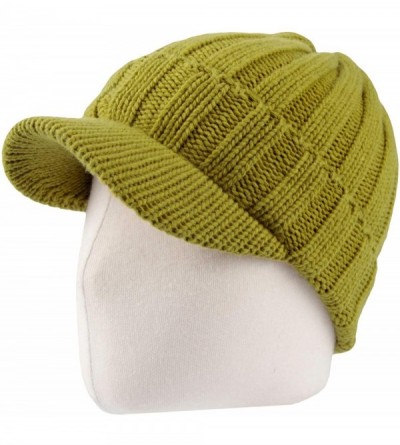 Skullies & Beanies Winter Ribbed Visor Knit Beanie Hat Warm Skully Baseball Cap SLQ1231 - Yellowgreen - CK18ZA5AQ37 $20.47