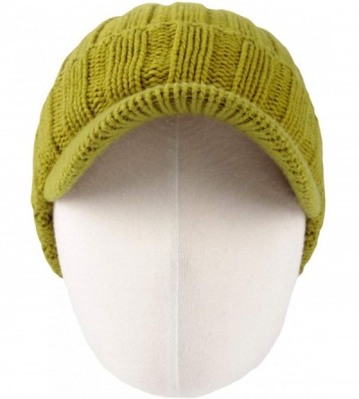 Skullies & Beanies Winter Ribbed Visor Knit Beanie Hat Warm Skully Baseball Cap SLQ1231 - Yellowgreen - CK18ZA5AQ37 $20.47