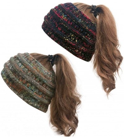 Skullies & Beanies Women Winter Tough Headwear Stretchy Soft Knitted Comfort Horsetail Hats Skullies Beanies - Black + Coffee...