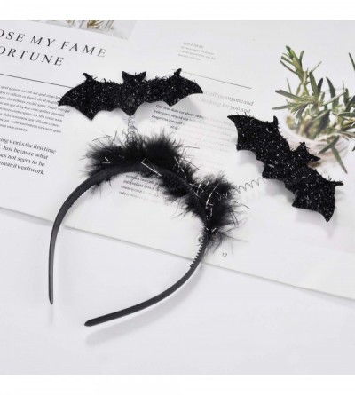 Headbands Black Fashion Headband Springed Two Flying Bat Black Fur - CG18IHKEXK6 $11.68