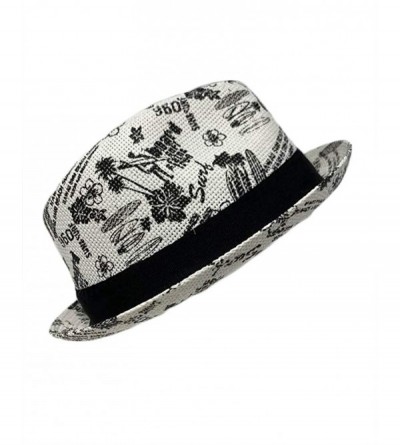 Fedoras Men Women Unisex Cool Summer Straw Upbrim Roll Up Fedora Hat Cap - Ht5804white - CU18RO9QMUY $12.48